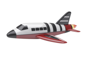 A cartoon style toy airplane with sleek design features red wings and striped black and white body, evoking playful and adventurous spirit png