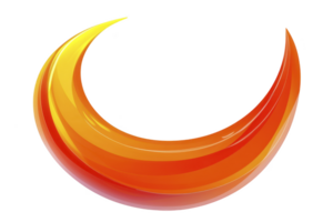 A vibrant, abstract crescent shape with gradient of yellow, orange, and red hues, creating dynamic and energetic visual. smooth curves and glossy finish add modern touch png