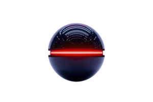 A futuristic, glossy sphere with red horizontal light glows against transparency background, evoking sense of modern technology and innovation. reflective surface adds depth and intrigue png