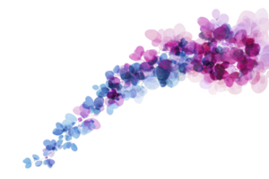 A vibrant, abstract floral design featuring overlapping petals in shades of pink, purple, and blue, creating dynamic and artistic composition. translucent layers add depth and movement png