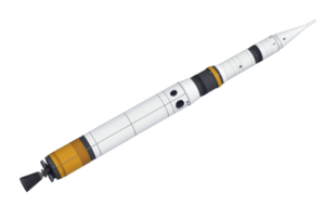 A detailed illustration of space rocket with multiple stages, showcasing its sleek design and engineering. rocket features distinct sections with varying colors, including white, black png
