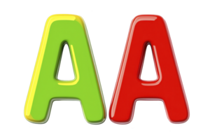 A Two colorful 3D letters are displayed, one in vibrant green and other in bright red, both with glossy finish. playful design adds cheerful and lively touch png