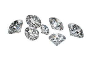 A Sparkling diamonds of various cuts and sizes are scattered against transparency background, showcasing their brilliance and clarity. gems reflect light beautifully, creating dazzling effect png