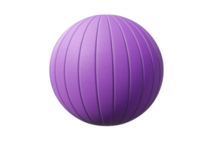 A purple exercise ball with textured surface and vertical grooves, used for fitness and balance training, isolated on transparency background png