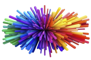 A vibrant explosion of colorful 3D spikes radiates outward, creating dynamic and energetic visual effect. spectrum of colors includes red, blue, green, yellow, and purple, forming captivating png
