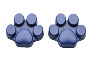 A Two blue paw shaped objects are displayed against transparency background, showcasing playful and whimsical design. objects have smooth texture and are identical in shape and size png