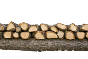 A Cut logs of wood are neatly stacked in row, showcasing natural texture and grain of timber. bark is visible, adding rustic feel to scene, perfect for themes of nature and forestry png