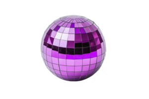 A vibrant purple disco ball with reflective tiles creates lively and festive atmosphere, perfect for parties and dance events. shiny surface reflects light various directions, adding dynamic touch png