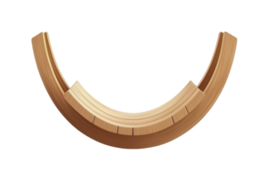 A This shows wooden, curved, modular structure with smooth finish, resembling segment of circular design. natural wood texture and warm tones create harmonious and inviting appearance png