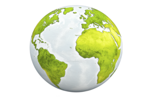 An image shows stylized globe with green continents and white oceans, representing Earth. continents are depicted in vibrant green color, symbolizing nature and environmental themes png