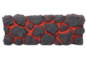 A rectangular block with cracked, rocky surface reveals glowing red lava like veins, creating dramatic and fiery appearance. texture resembles volcanic rock png