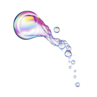 colorful, iridescent soap bubble floats against transparency background, displaying spectrum of colors and delicate reflections. Smaller bubbles trail behind, creating whimsical and dreamy effect png