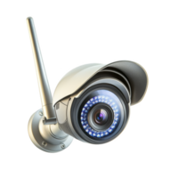 modern security camera with sleek design and visible infrared LEDs for night vision, mounted on wall bracket, providing enhanced surveillance capabilities png