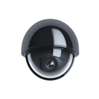 sleek black dome security camera with reflective surface, designed for surveillance and monitoring. camera lens is visible through transparent dome, providing modern and discreet appearance png