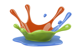 A vibrant splash of colorful paint, featuring dynamic splatters orange, blue, and green, creates energetic and artistic visual. paint forms crown like shape, symbolizing creativity and expression png