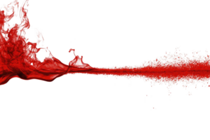 A dynamic splash of vibrant red liquid spreads across transparency background, creating energetic and fluid motion. vivid color contrasts sharply with dark backdrop, enhancing sense of movement png