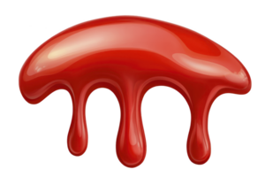 A glossy, red liquid splash with smooth, flowing shape and dripping effect, resembling paint or syrup. shiny surface reflects light, creating dynamic and vibrant appearance png