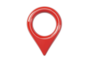 A glossy red map pin icon with circular design, symbolizing location or navigation. shiny surface and vibrant color make it visually striking, ideal for digital maps or apps png
