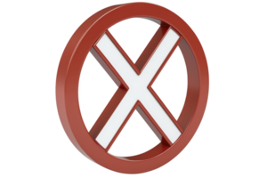 A 3D red circle with white X inside, symbolizing cross mark or incorrect sign, stands out against plain background. design is simple yet bold, conveying clear message png