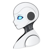 futuristic robot with sleek design and glowing blue eyes, showcasing advanced technology and friendly expression. robot smooth white surface and visible circuits highlight its modernity png
