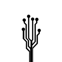 minimalist black tree design with branches resembling circuit lines, symbolizing fusion of nature and technology. simple silhouette conveys innovation and connectivity png