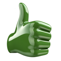 shiny green thumbs up symbol, representing approval or positivity, is depicted against plain background. glossy finish adds modern and vibrant touch to image png