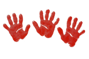 A Red handprints on transparency background create striking and bold visual effect, evoking sense of creativity and expression. vivid color contrasts sharply with dark backdrop png