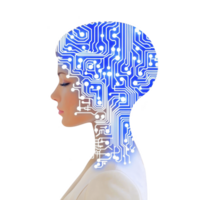 profile of person with digital circuit pattern overlay symbolizes fusion of human intelligence and technology, representing artificial intelligence and innovation png