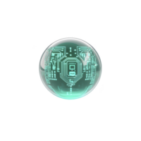 glowing sphere with intricate circuit patterns symbolizes futuristic technology and digital innovation. transparent orb reflects light, creating sense of mystery and advanced design png
