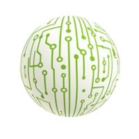 white sphere with green circuit patterns symbolizes technology and innovation, evoking futuristic and digital theme. design suggests connectivity and modernity png