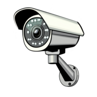 security camera with modern design is mounted on wall, featuring protective cover and infrared sensors for night vision. camera is angled downward for optimal surveillance png
