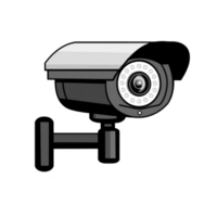 security camera with sleek design is mounted on wall, featuring protective cover and infrared LEDs for night vision. It symbolizes surveillance and safety in various environments png