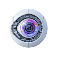 futuristic robotic eye with intricate mechanical details and glowing lens, symbolizing advanced technology and innovation. design is sleek and metallic, evoking sense of precision and modernity png