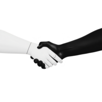 robotic hand and human hand are shaking hands, symbolizing collaboration and unity between technology and humanity. image conveys sense of partnership and futuristic cooperation png