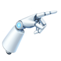 robotic hand with sleek, futuristic design is pointing forward, showcasing advanced technology and innovation. metallic fingers and joints highlight precision and modern engineering png