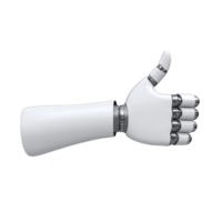 robotic hand with sleek white design gives thumbs up gesture, symbolizing approval and positivity. metallic joints add futuristic touch to artificial limb png