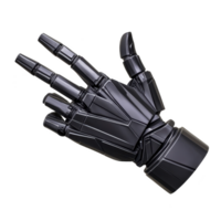sleek black robotic hand with articulated fingers, showcasing advanced technology and futuristic design. metallic surface reflects light, emphasizing its modern and innovative engineering png