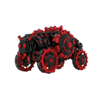 futuristic, red and black robotic vehicle with intricate mechanical details and multiple wheels, showcasing advanced technology and innovation png