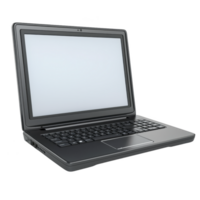 sleek black laptop with blank screen is open, showcasing its keyboard and touchpad. device is angled slightly to right, highlighting its modern design and portable nature png
