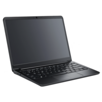 sleek black laptop with modern design, featuring slim profile and reflective screen, perfect for professional or personal use. keyboard is backlit, enhancing usability in low light conditions png