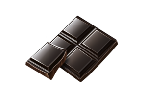 A close up of broken chocolate bar with four visible squares, showcasing its rich, dark texture and glossy surface. image highlights indulgent and tempting nature of chocolate png