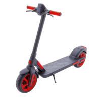 sleek electric scooter with modern design features black frame and vibrant red accents on wheels and handlebars, offering stylish and efficient mode of urban transportation png