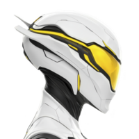 sleek futuristic robot with white and yellow helmet, featuring streamlined design and glowing visor, exudes sense of advanced technology and innovation png