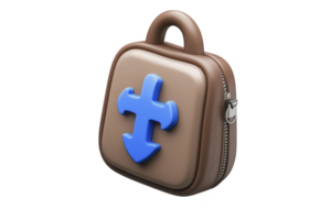 A small brown backpack with blue anchor symbol on front, featuring zipper on side. design is simple and modern, suitable for casual use png