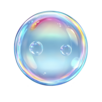 colorful, iridescent soap bubble with transparent surface reflects light, creating rainbow effect. bubble appears delicate and ethereal against plain background png