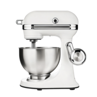 sleek white stand mixer with stainless steel bowl, perfect for modern kitchens and baking enthusiasts. Its elegant design and functionality make it must have appliance png