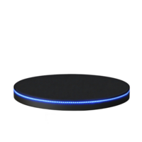 sleek black circular platform with glowing blue LED strip around edge, creating modern and futuristic appearance. Ideal for showcasing products or as decorative element png