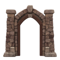 rustic stone archway with wooden frame, showcasing medieval architectural style. arch is constructed with irregularly shaped stones, creating historic and sturdy appearance png