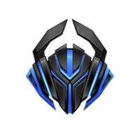 futuristic, robotic helmet design with sharp angles and glowing blue accents, evoking sense of advanced technology and innovation. sleek, symmetrical structure suggests high tech, sci fi aesthetic png