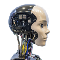 humanoid robot with visible mechanical interior and smooth, expressive face represents advanced technology and artificial intelligence png